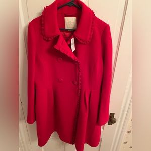 Brand New - Kate Spade Ruffle Trim Bow Back Wool Coat Women’s size 14